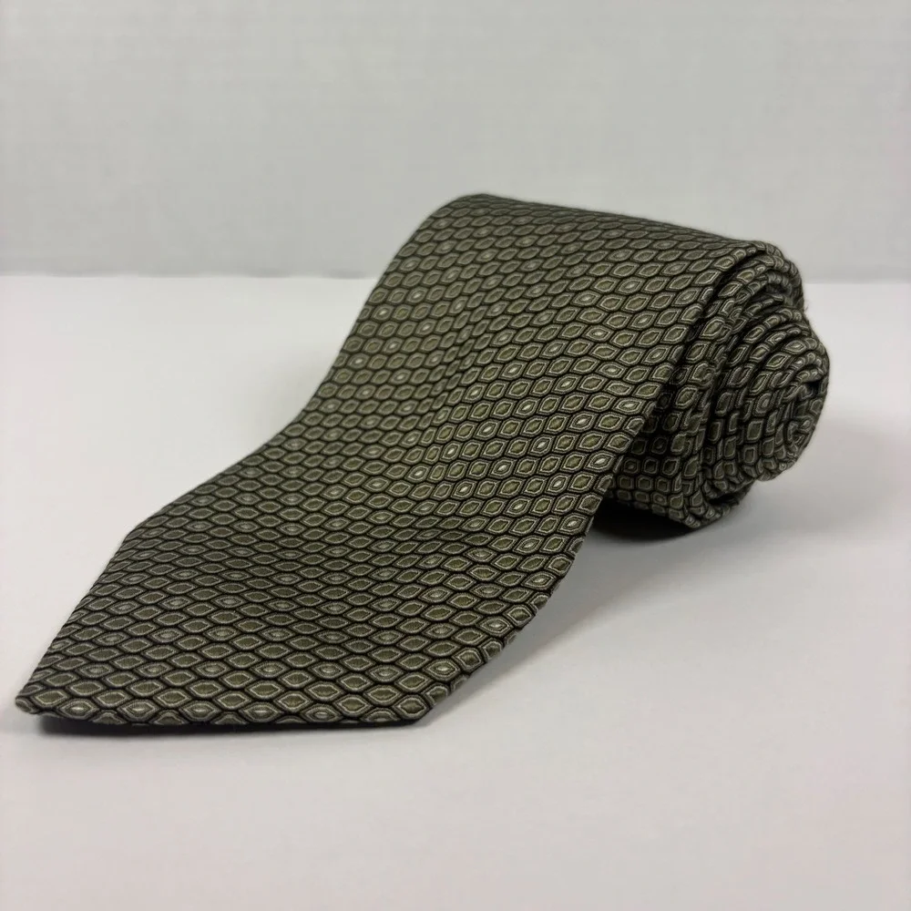 Robert Graham Mens Silk Tie Olive Green Black Geometric Honeycomb Polka Dot